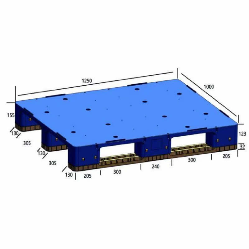 Пластиковый поддон 1250 × 1000 мм — сплошной настил — 3 полоза — Z12510PHA