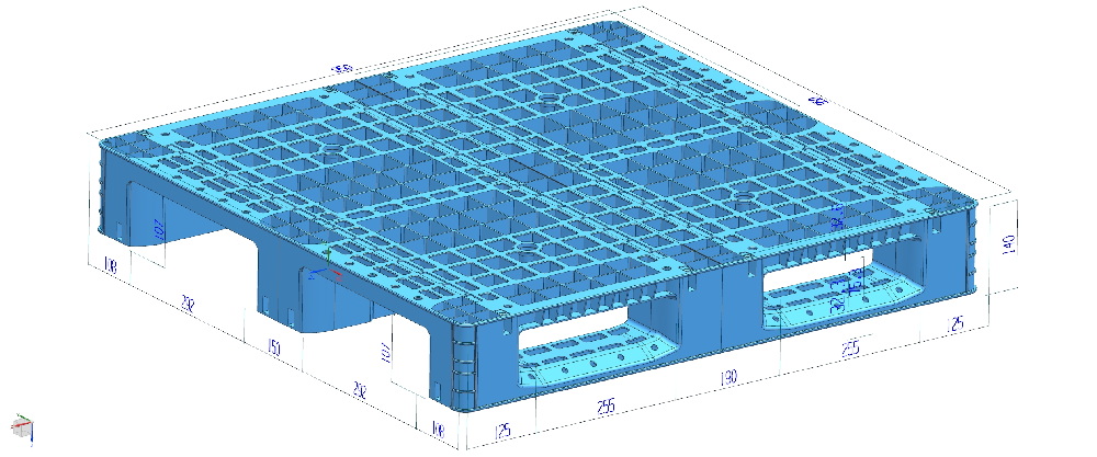 Пластиковый поддон 950 × 950 мм — решетчатый настил — 3 полоза — 950X950-140
